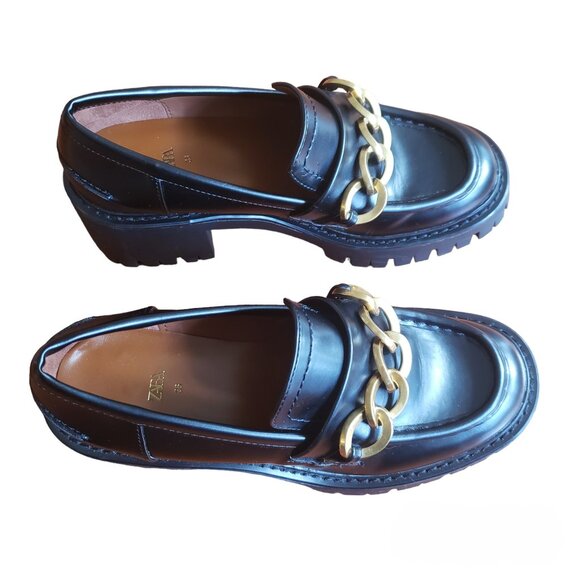 Woman's US-6 Zara Black Chunky Heeled Loafers - Picture 9 of 9